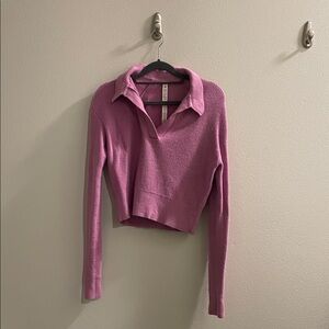 lululemon athletica Ribbed Collared Knit Sweater in Mauve Pink
